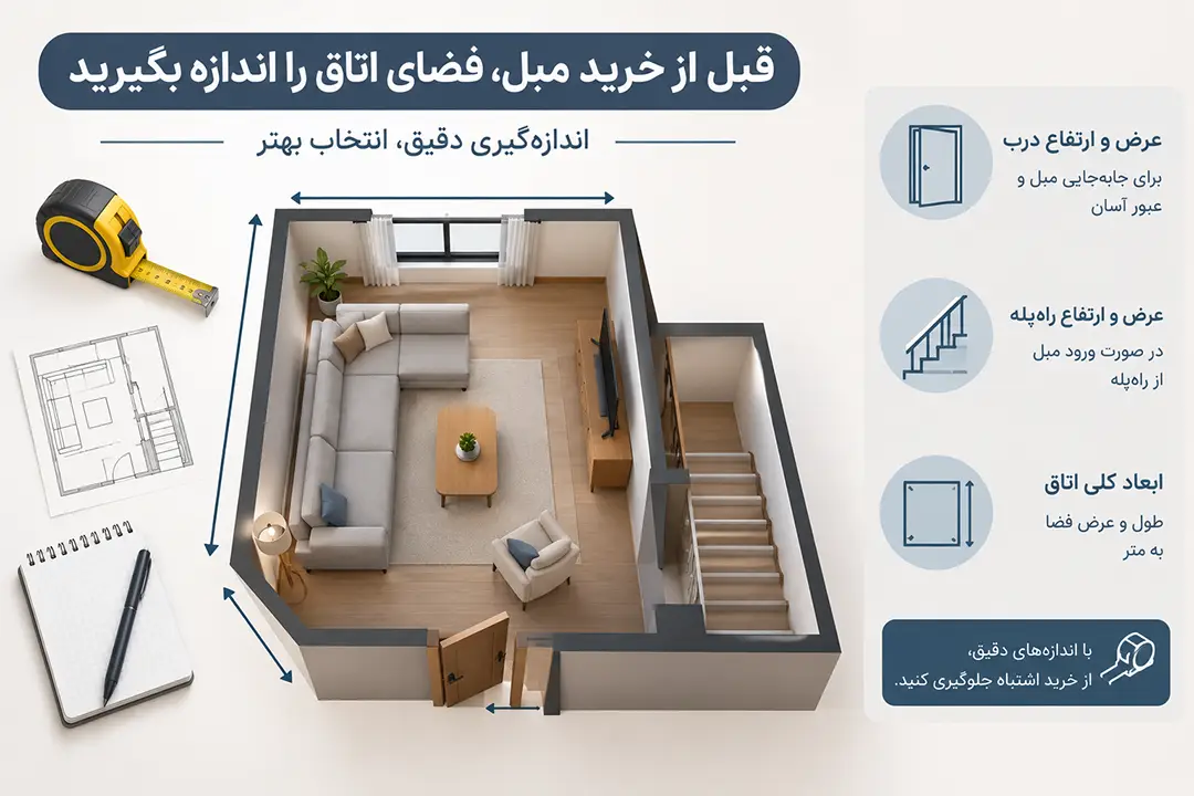 اینفوگرافیک اندازه گیری خانه قبل از خرید مبل تختخوابشو